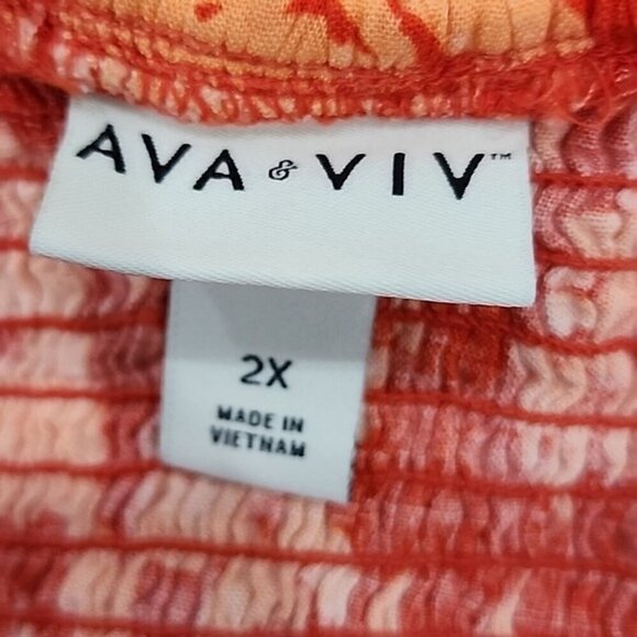 Ava & Viv Dress Tank Pockets Flowy Ruffles Midi Orange Tropical Women's 2X - Picture 4 of 5